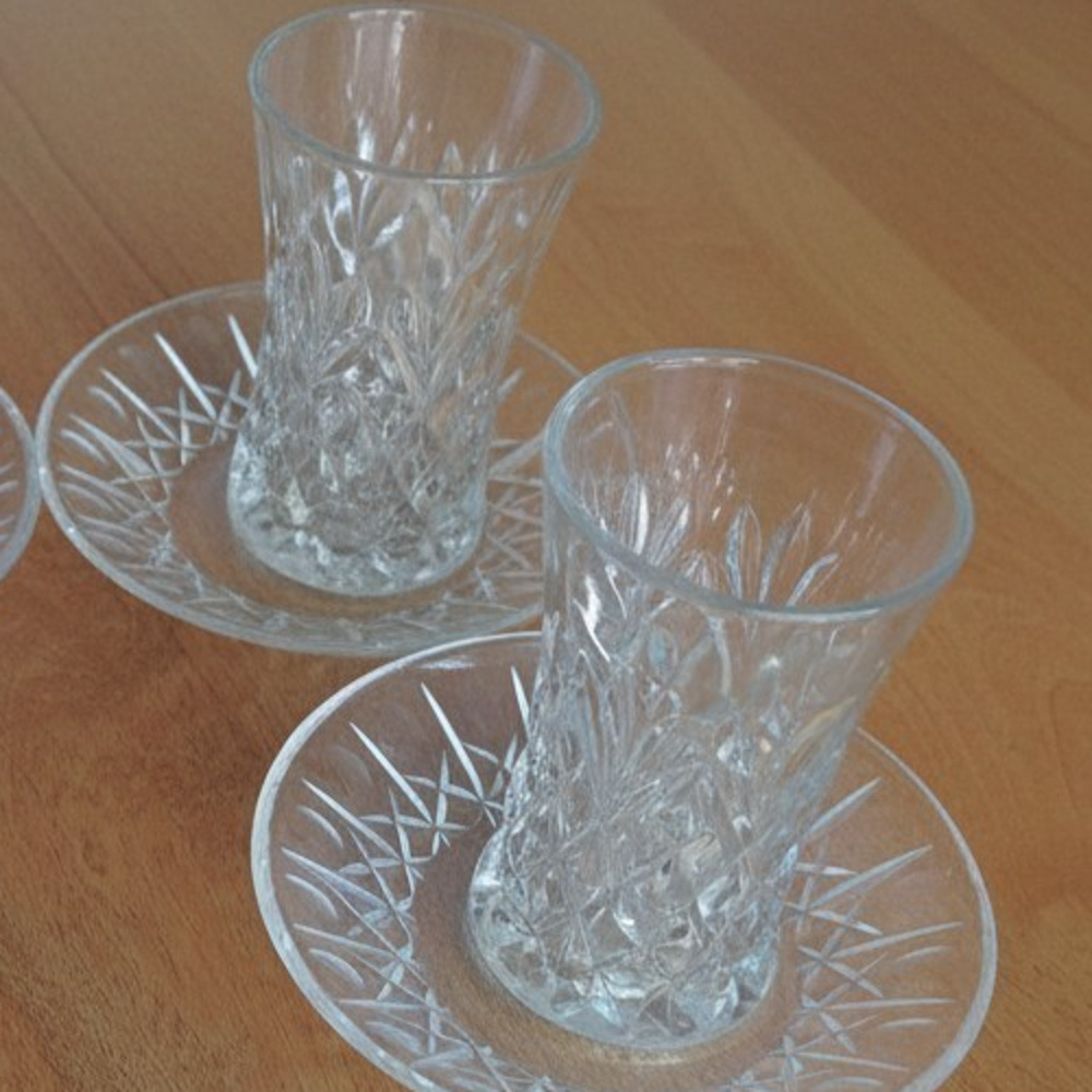 VTG Pressed Glass & Saucer Diamond Point Flared Tumbler Clear MCM Barware 4PK - Picture 4 of 7